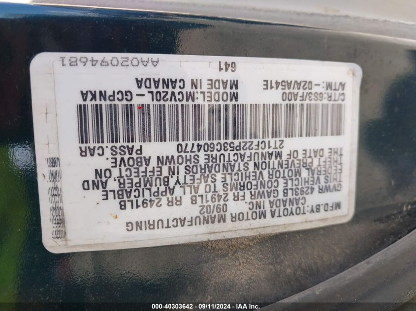 2T1CF22P53C604770 2003 Toyota Camry Solara Se/Sle