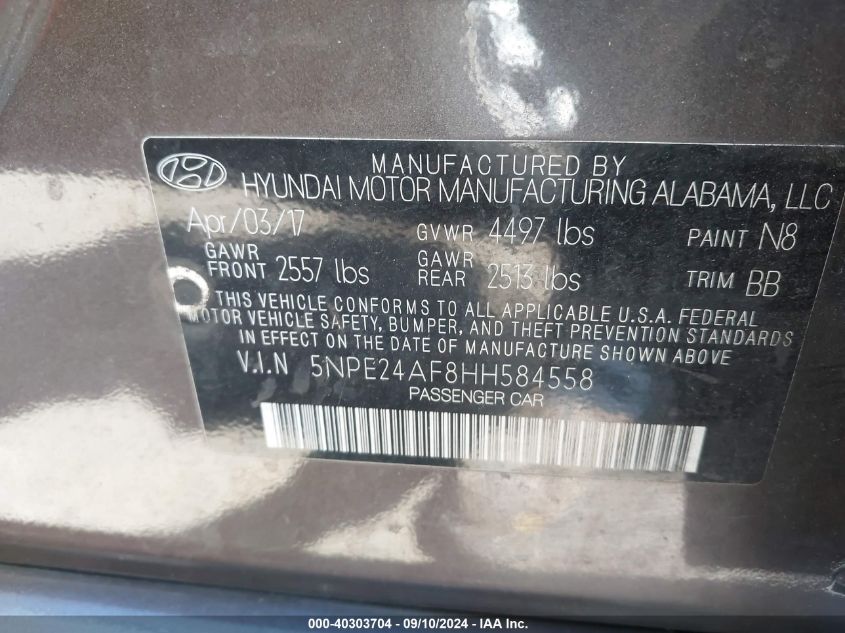 2017 HYUNDAI SONATA - 5NPE24AF8HH584558