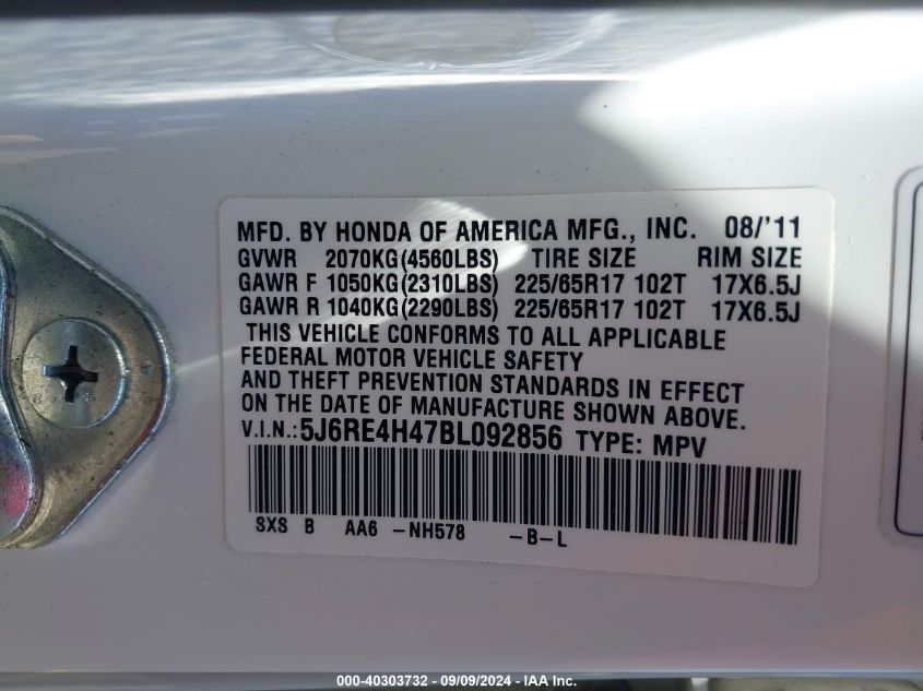 5J6RE4H47BL092856 2011 Honda Cr-V Se