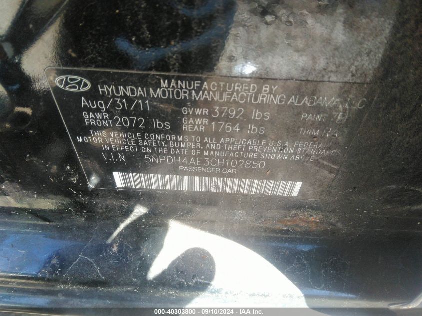 5NPDH4AE3CH102850 2012 Hyundai Elantra Gls/Limited