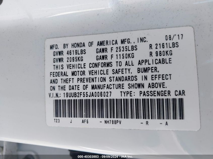 19UUB2F55JA006027 2018 Acura Tlx Tech Pkg