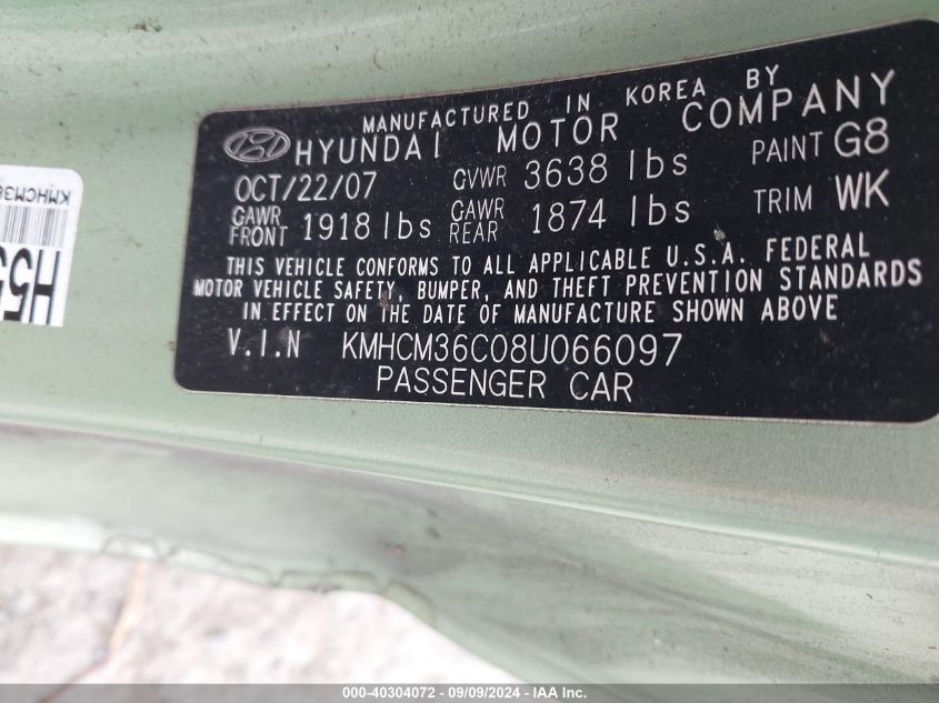 KMHCM36C08U066097 2008 Hyundai Accent Gs