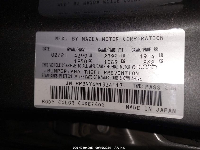 JM1BPBNY6M1334113 2021 Mazda 3 Premium Plus