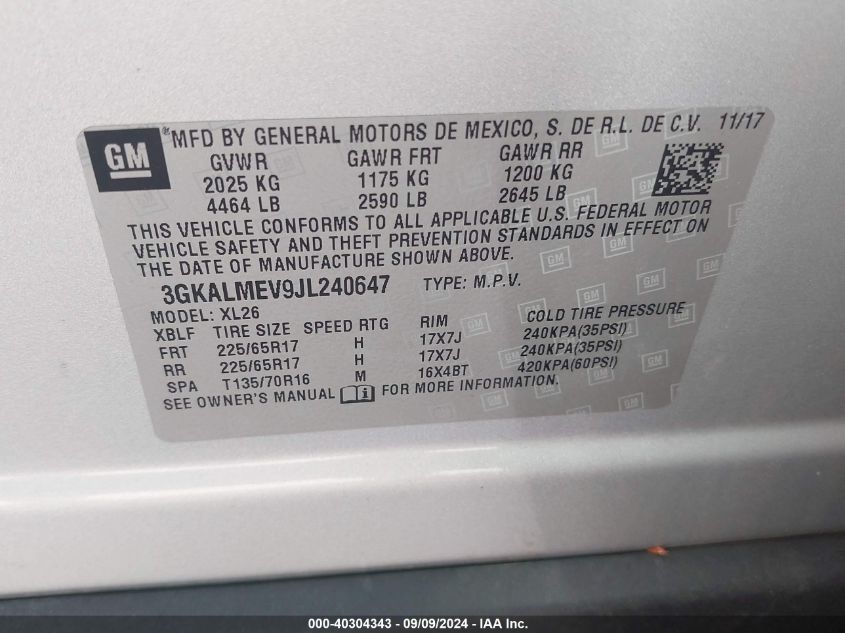 3GKALMEV9JL240647 2018 GMC Terrain Sle