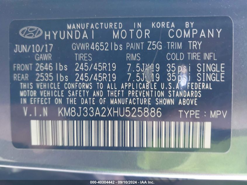 KM8J33A2XHU525886 2017 Hyundai Tucson Sport