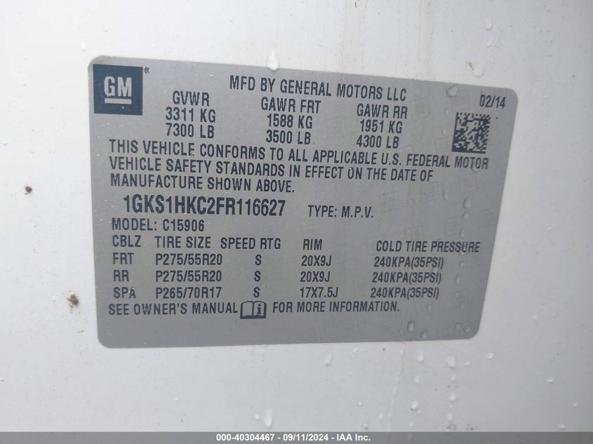 2015 GMC YUKON XL 1500 SLT - 1GKS1HKC2FR116627