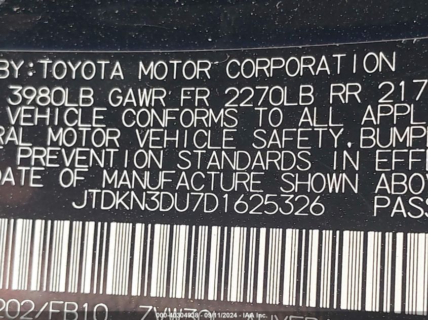 2013 Toyota Prius Three VIN: JTDKN3DU7D1625326 Lot: 40304938