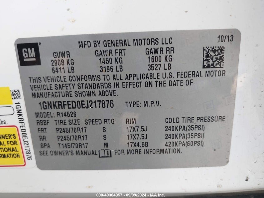 2014 CHEVROLET TRAVERSE LS - 1GNKRFED0EJ217876