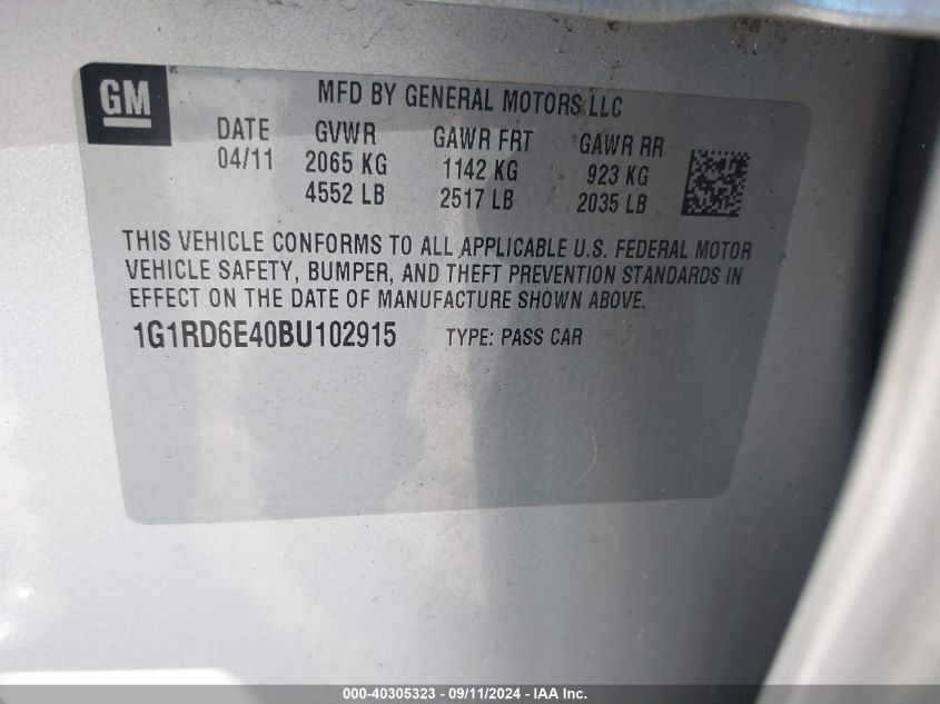 1G1RD6E40BU102915 2011 Chevrolet Volt