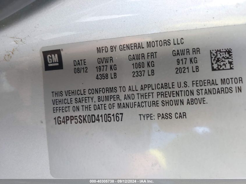 2013 Buick Verano VIN: 1G4PP5SK0D4105167 Lot: 40305738