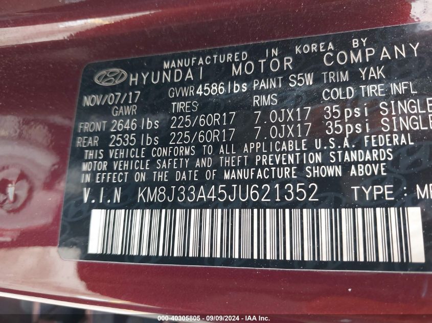 KM8J33A45JU621352 2018 Hyundai Tucson Sel