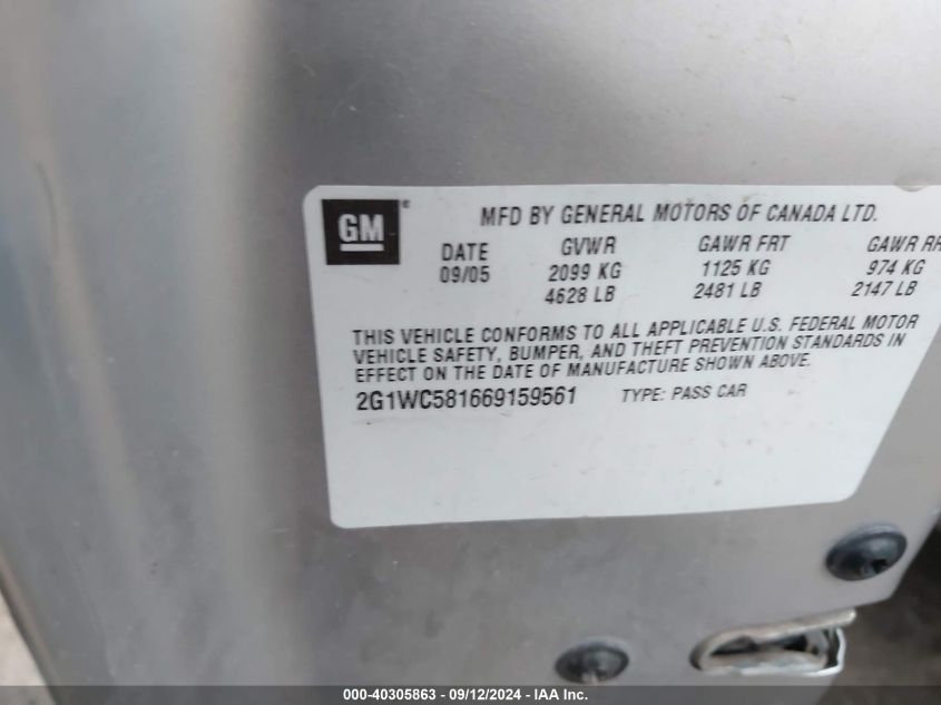 2G1WC581669159561 2006 Chevrolet Impala Lt