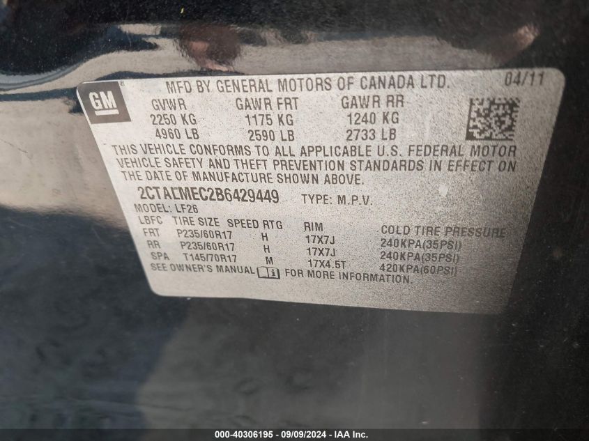 2011 GMC Terrain Sle-1 VIN: 2CTALMEC2B6429449 Lot: 40306195