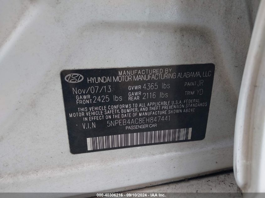 2014 HYUNDAI SONATA GLS - 5NPEB4AC8EH847441