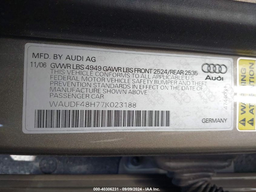 WAUDF48H77K023188 2007 Audi A4 2.0T