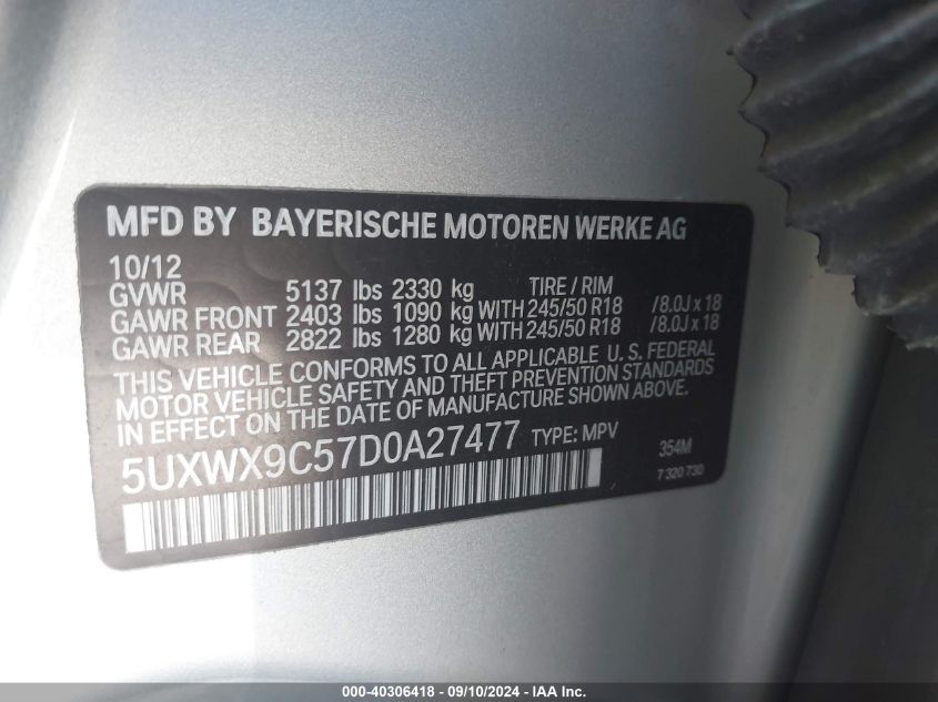 2013 BMW X3 XDRIVE28I - 5UXWX9C57D0A27477