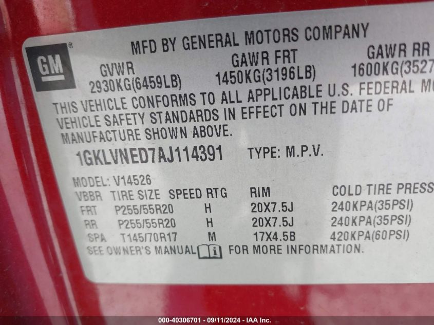 1GKLVNED7AJ114391 2010 GMC Acadia Slt-2