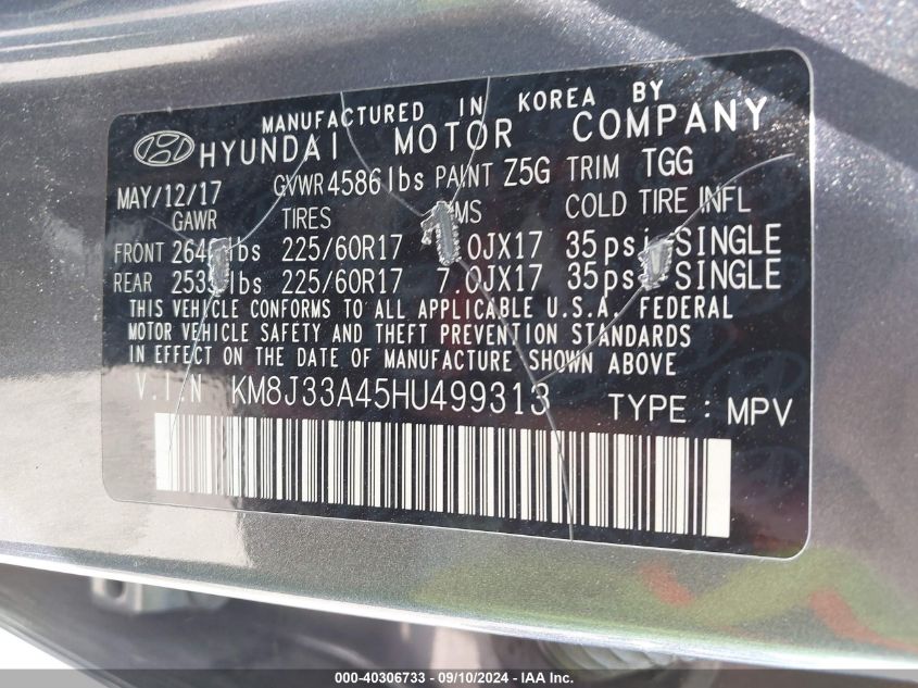 KM8J33A45HU499313 2017 Hyundai Tucson Se