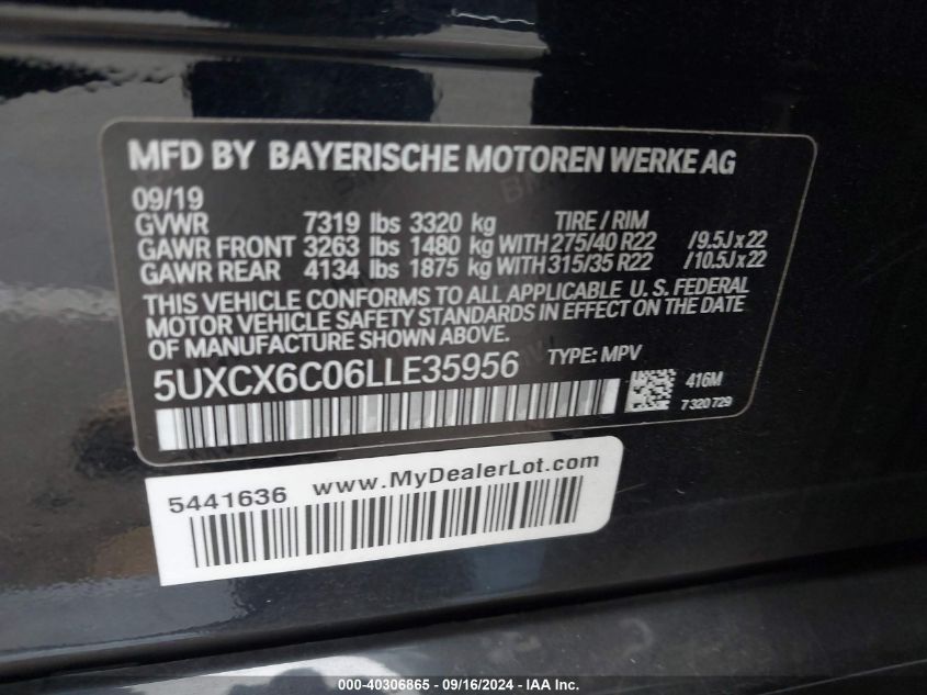 5UXCX6C06LLE35956 2020 BMW X7 M50I