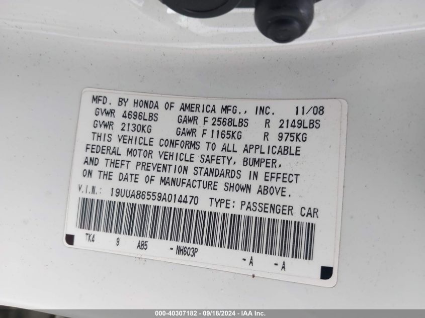 19UUA86559A014470 2009 Acura Tl 3.5