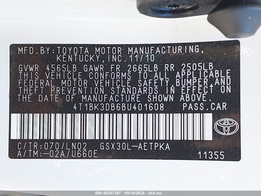 4T1BK3DB6BU401608 2011 Toyota Avalon Limited