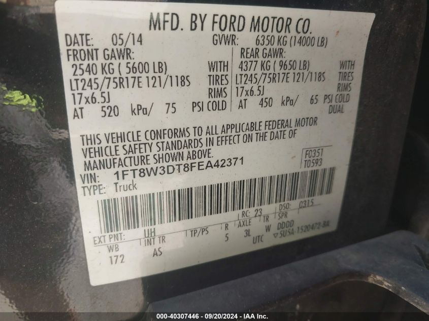 2015 Ford F-350 Xl VIN: 1FT8W3DT8FEA42371 Lot: 40307446