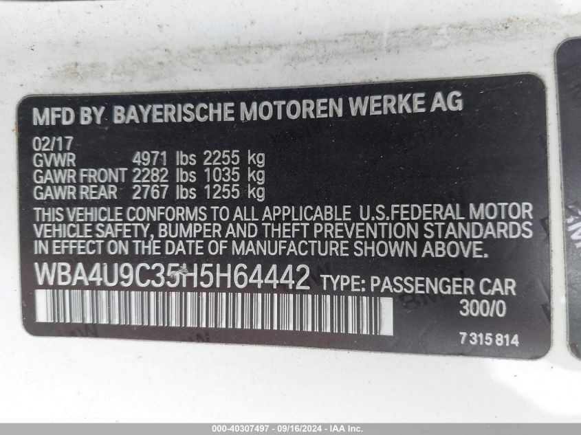 WBA4U9C35H5H64442 2017 BMW 430Xi