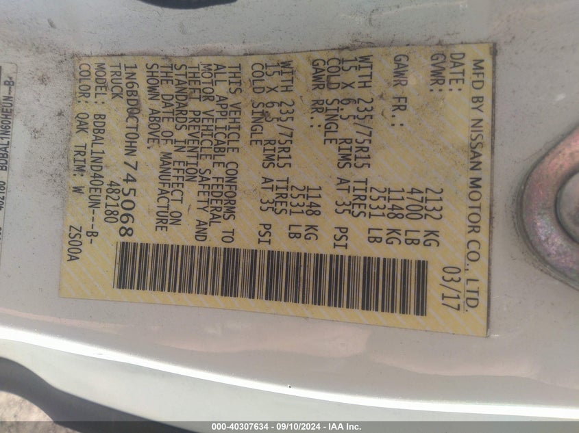 2017 NISSAN FRONTIER S - 1N6BD0CT0HN745068