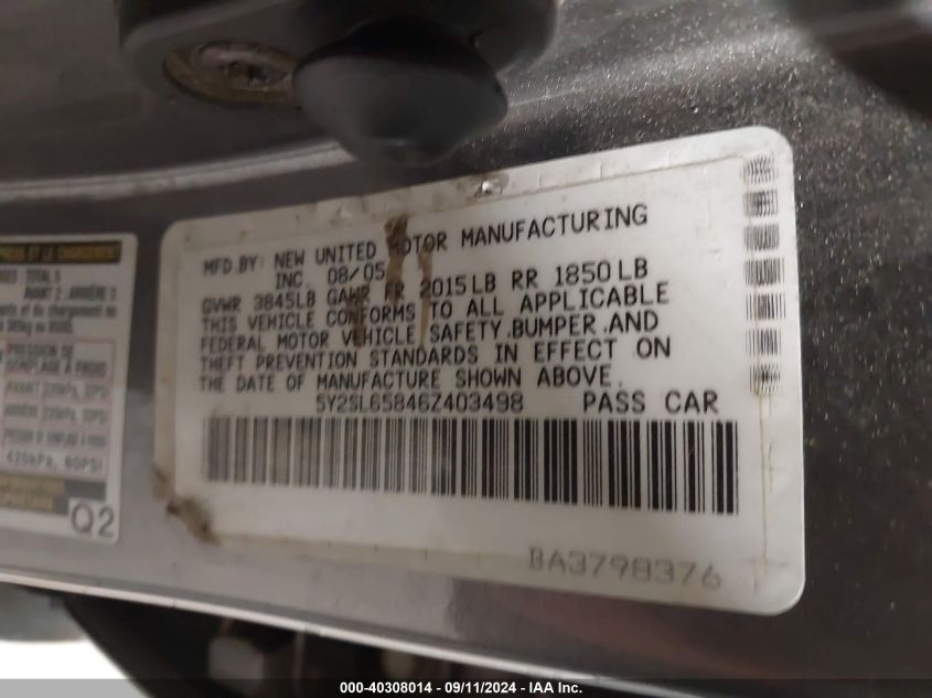 5Y2SL65846Z403498 2006 Pontiac Vibe