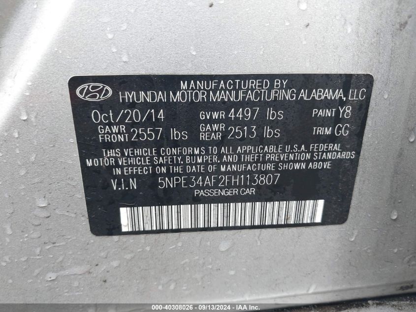 2015 HYUNDAI SONATA LIMITED - 5NPE34AF2FH113807