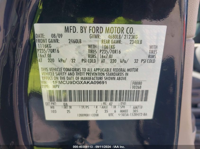 1FMCU9DGXAKA09691 2010 Ford Escape Xlt