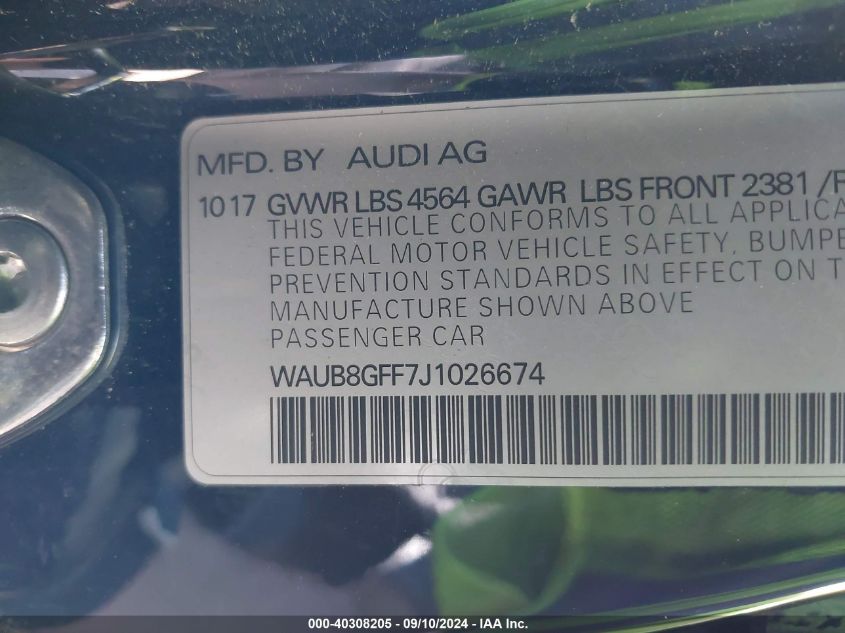 WAUB8GFF7J1026674 2018 Audi A3 Premium