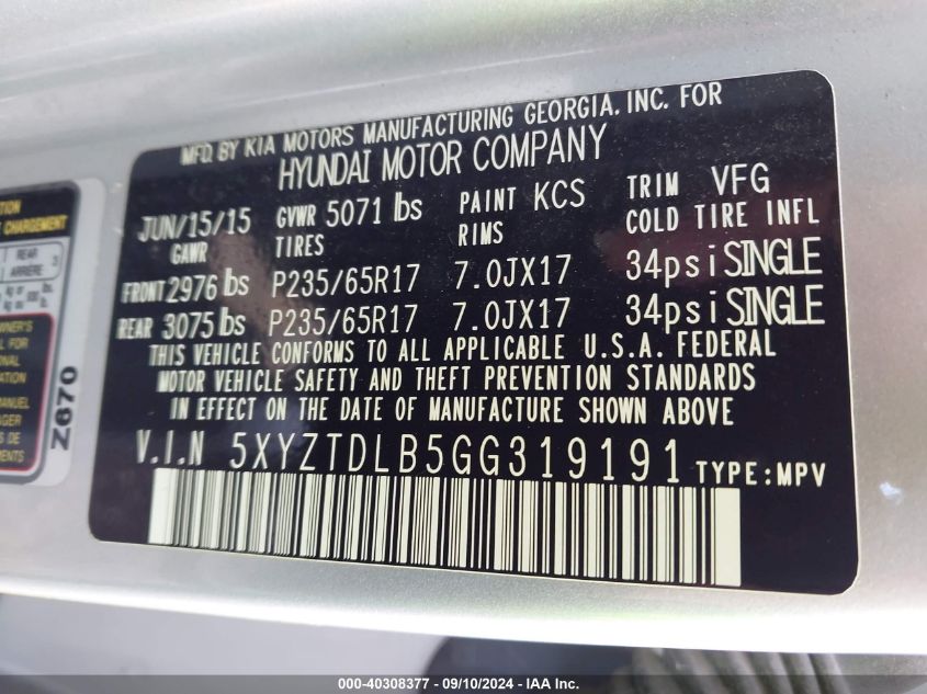 2016 HYUNDAI SANTA FE SPORT 2.4L - 5XYZTDLB5GG319191