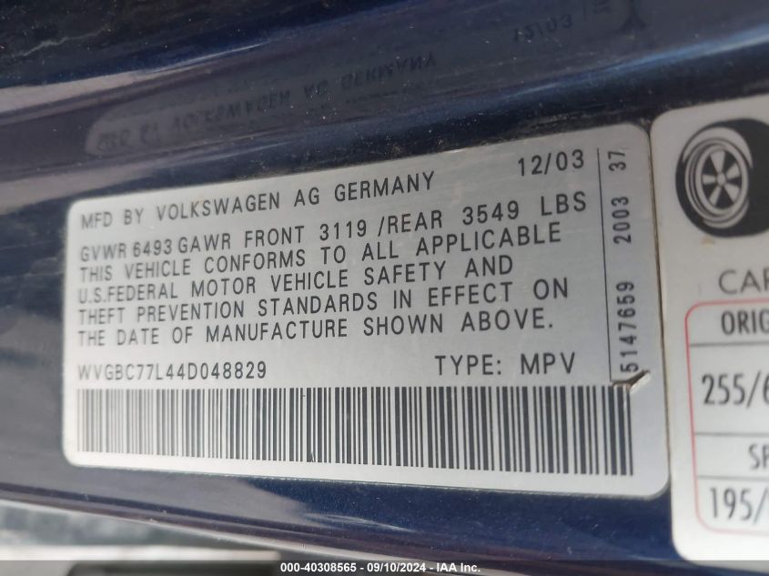 WVGBC77L44D048829 2004 Volkswagen Touareg 3.2