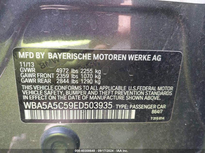 WBA5A5C59ED503935 2014 BMW 528I