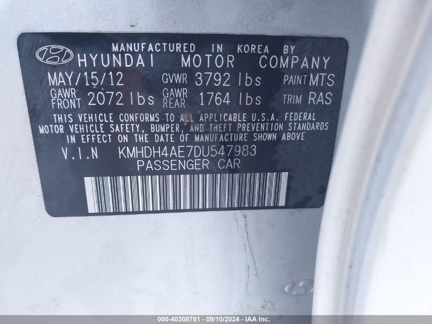 KMHDH4AE7DU547983 2013 Hyundai Elantra Gls/Limited