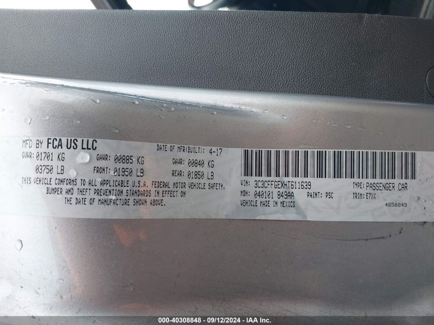 3C3CFFGEXHT611639 2017 Fiat 500E Battery Electric