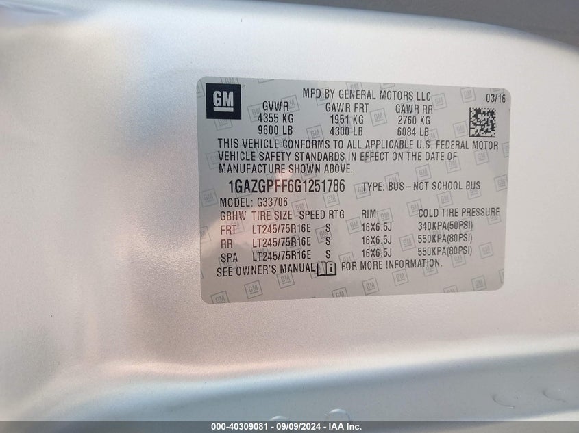 2016 CHEVROLET EXPRESS 3500 LT - 1GAZGPFF6G1251786