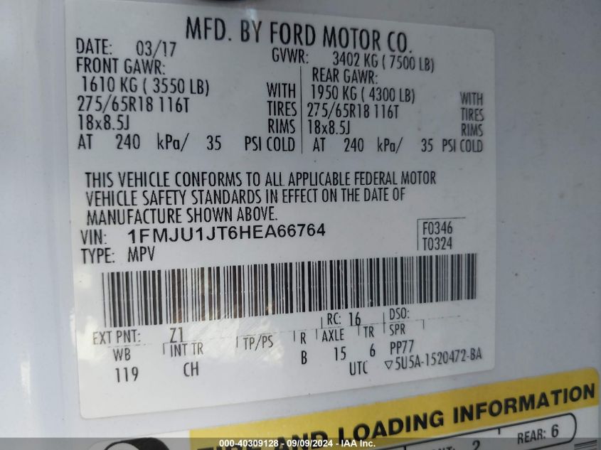 1FMJU1JT6HEA66764 2017 Ford Expedition Xlt