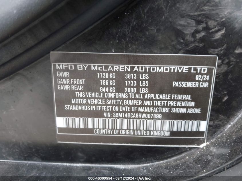 SBM14BCA8RW007899 2024 Mclaren 750 Spider