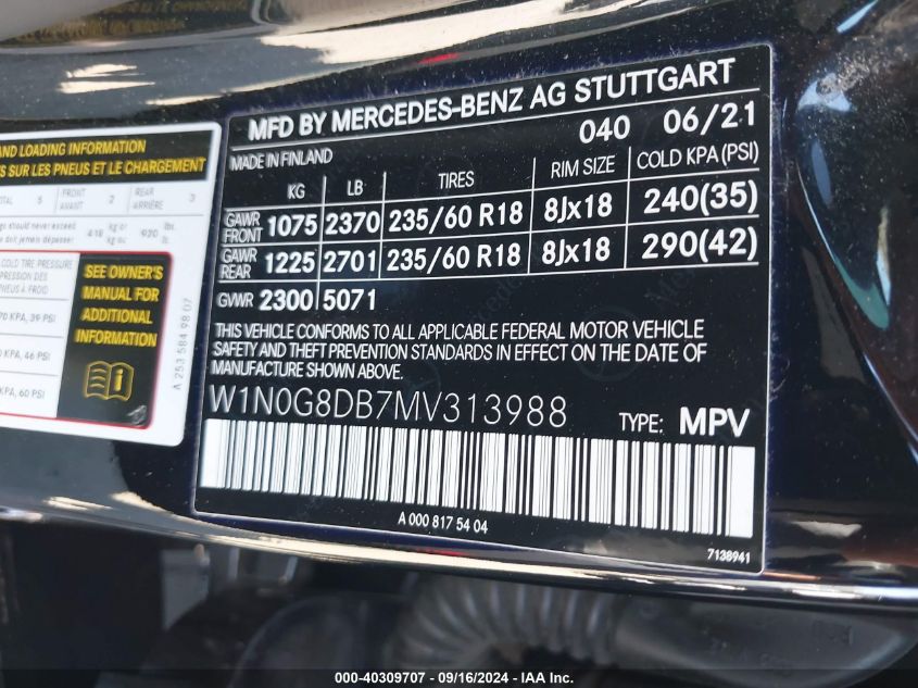 W1N0G8DB7MV313988 2021 Mercedes-Benz Glc 300 Suv