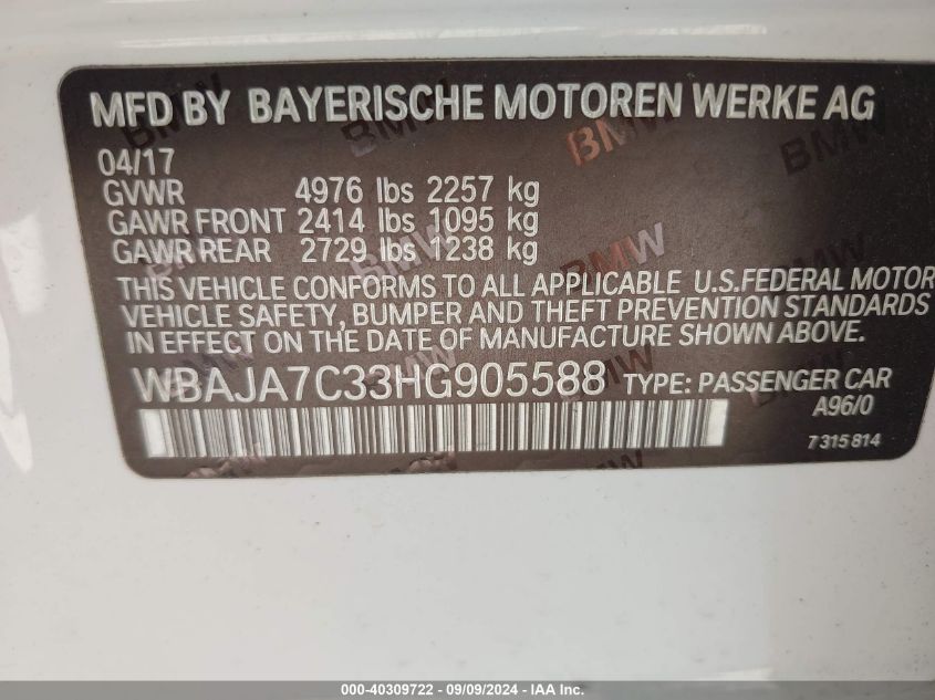 WBAJA7C33HG905588 2017 BMW 530I xDrive