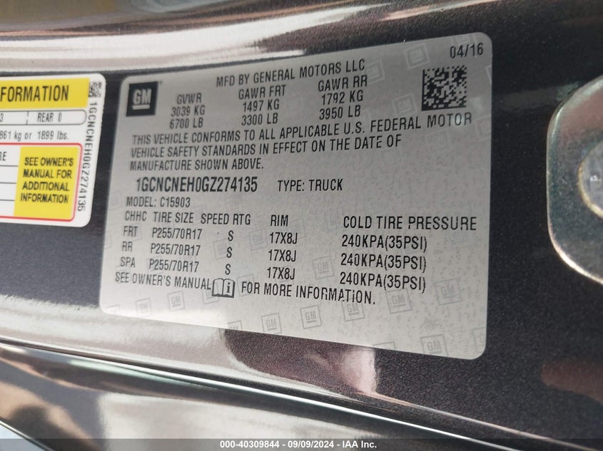 2016 CHEVROLET SILVERADO 1500 WT - 1GCNCNEH0GZ274135