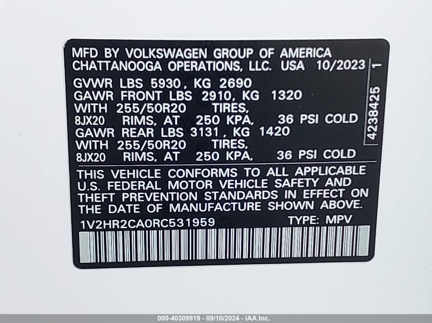 1V2HR2CA0RC531959 2024 Volkswagen Atlas 2.0T Se W/Technology