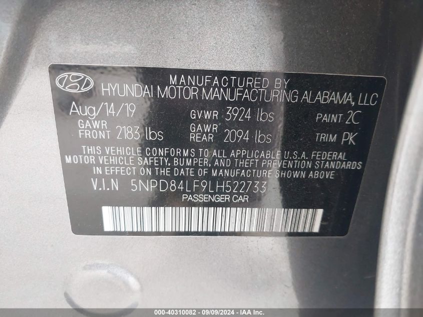 5NPD84LF9LH522733 2020 Hyundai Elantra Sel