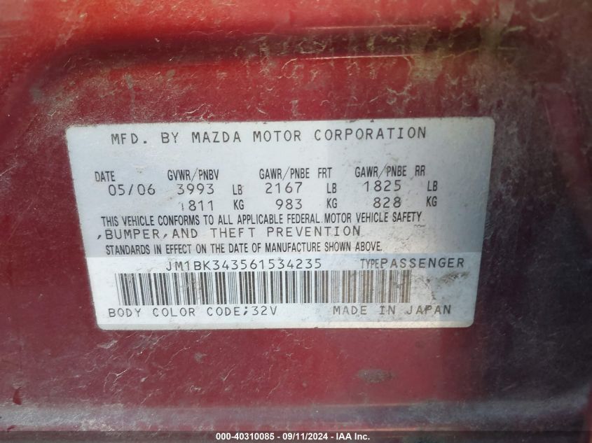 JM1BK343561534235 2006 Mazda Mazda3 Hatchback