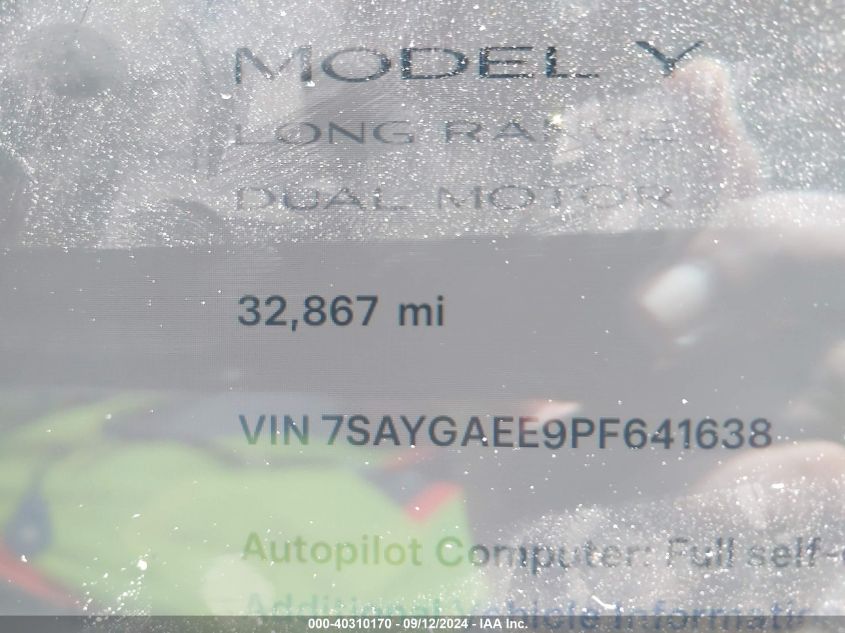 2023 Tesla Model Y VIN: 7SAYGAEE9PF641638 Lot: 40310170