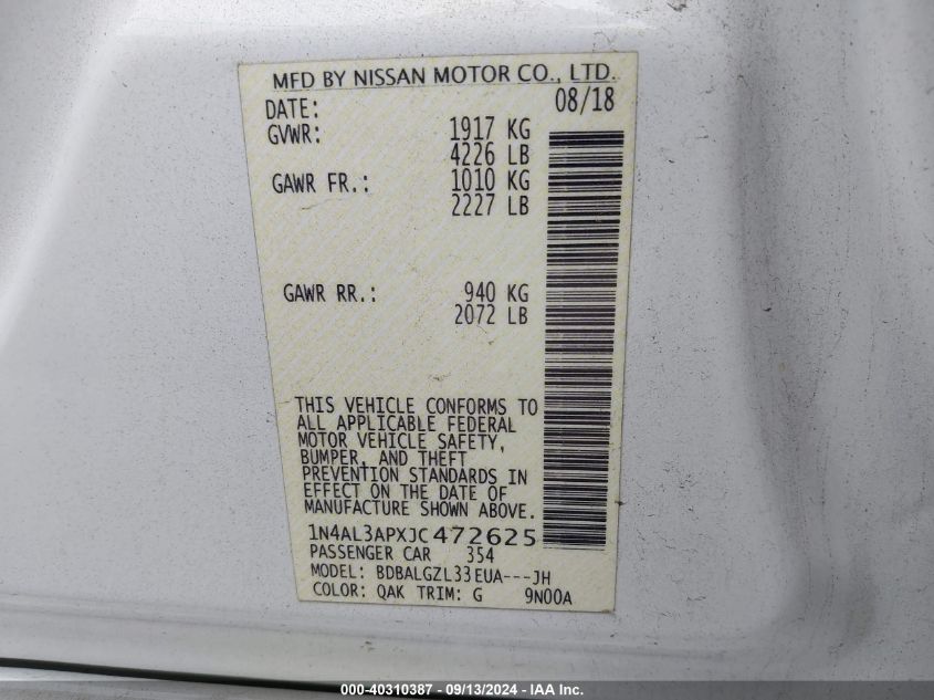 1N4AL3APXJC472625 2018 Nissan Altima 2.5 S