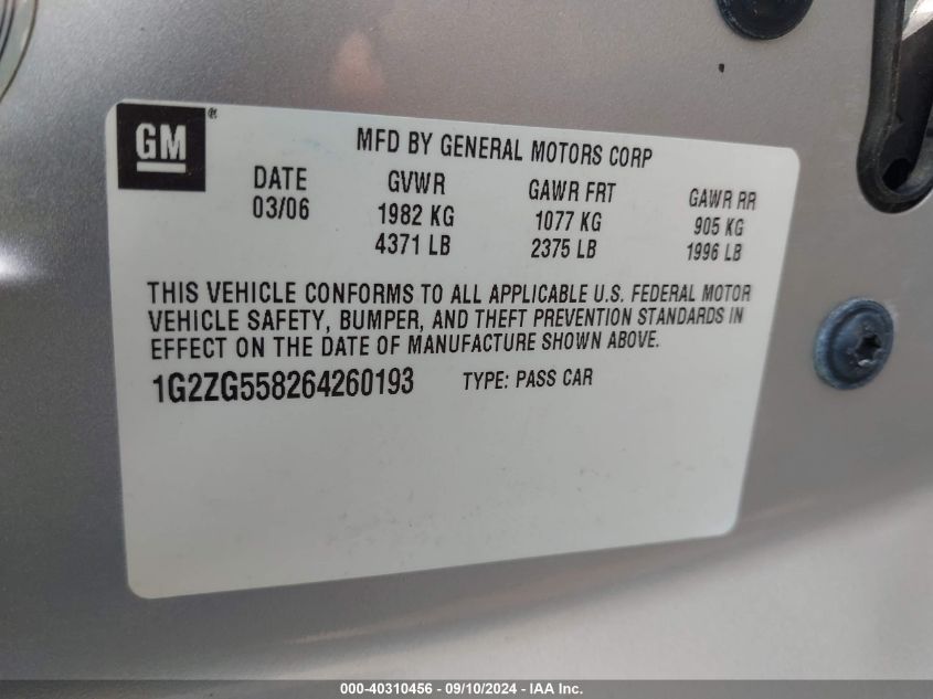 1G2ZG558264260193 2006 Pontiac G6 Se1