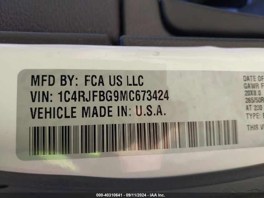 2021 Jeep Grand Cherokee 80Th Anniversary 4X4 VIN: 1C4RJFBG9MC673424 Lot: 40310641